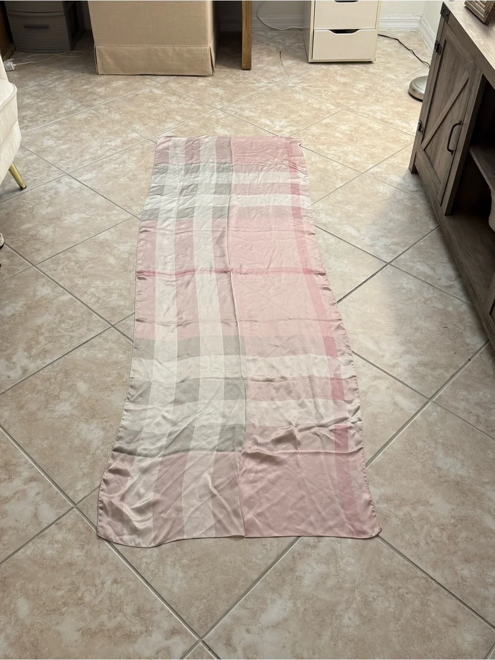 Burberry Pink Plaid Silk Scarf